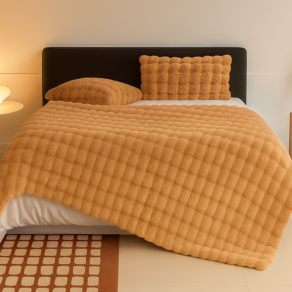 Kuscheldecke mit Blasenstruktur | Flauschige Decke in Kaninchenfell-Optik für Sofa, Bett, Büro und Reisen | Maschinenwaschbar