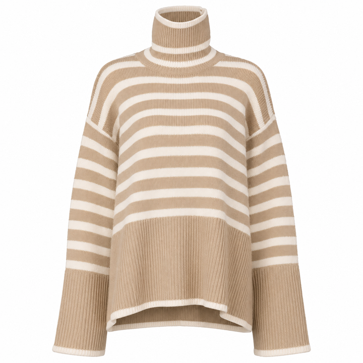 Damen Rollkragenpullover gestreift | Locker geschnittener Oversize-Pullover mit warmem Tragegefühl für Herbst und Winter