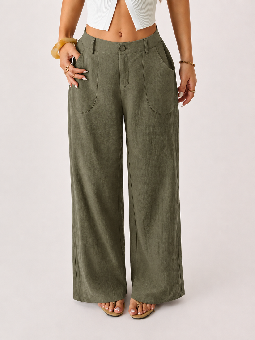 Damen Palazzo Hose aus Baumwoll-Leinen | High Waist Sommerhose mit Weitem Bein &amp; Taschen | Luftig &amp; Bequem