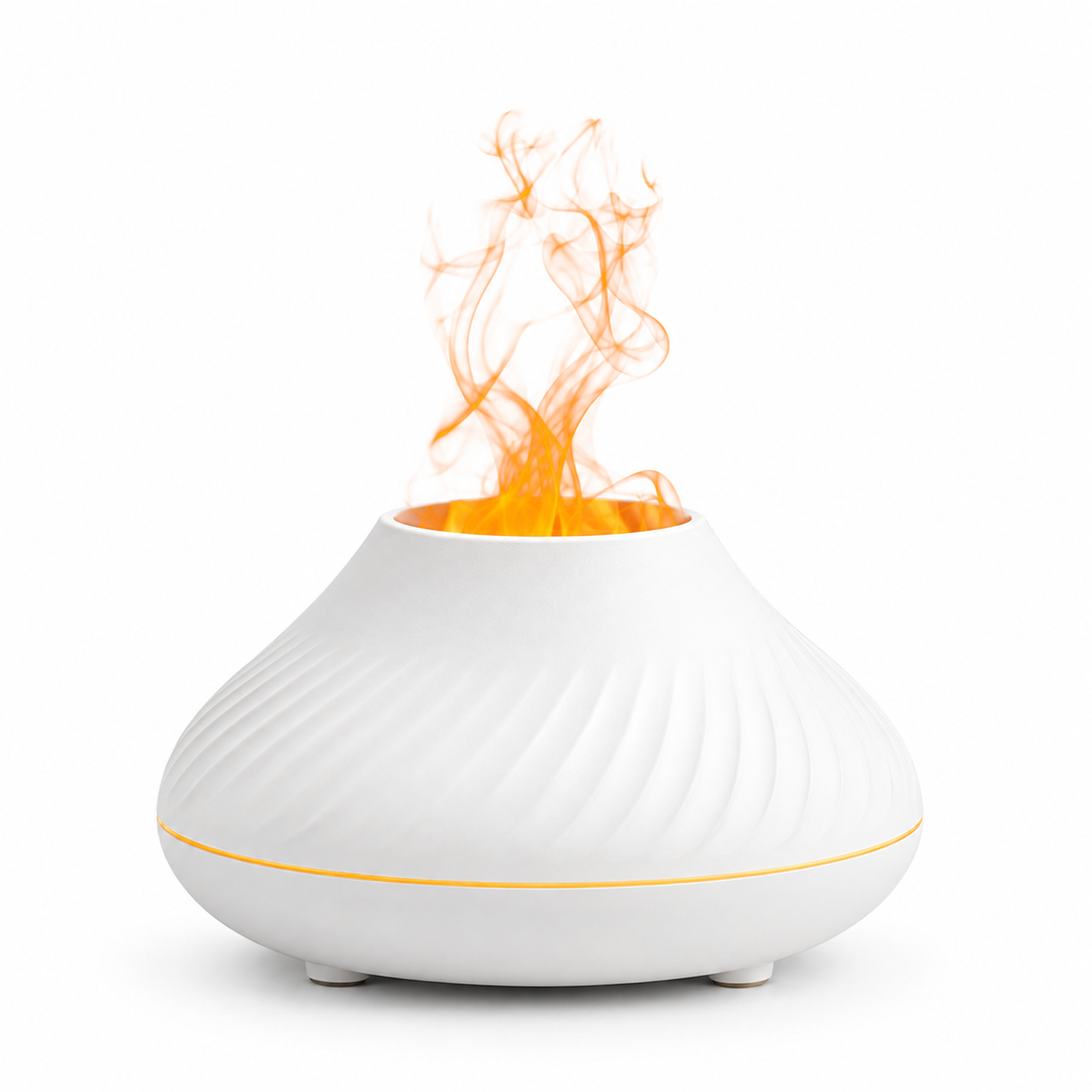 Tragbarer Luftbefeuchter mit Flammeneffekt | Aroma-Diffuser 130 ml mit LED-Nachtlicht
