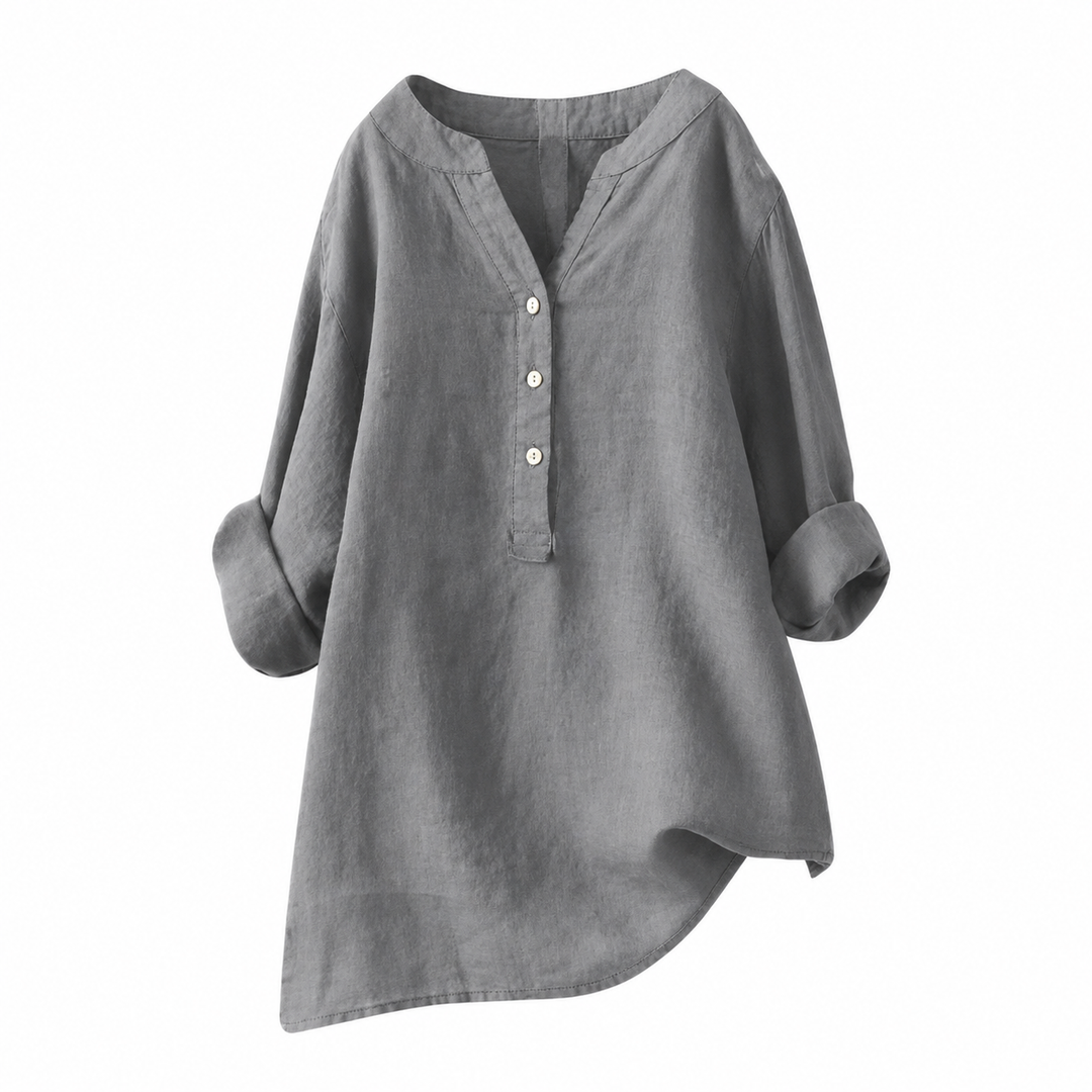 Damen Casualkleid mit V-Ausschnitt &amp; verstellbaren Ärmeln | Lockerer Schnitt | Leichtes Alltagskleid