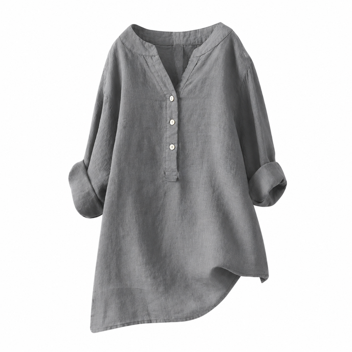 Damen Casualkleid mit V-Ausschnitt &amp; verstellbaren Ärmeln | Lockerer Schnitt | Leichtes Alltagskleid