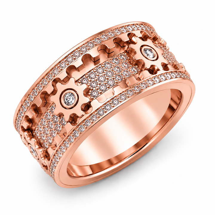 Spinner Ring aus Edelstahl | Anti-Stress-Ring mit 6 Zahnrädern und Zirkonia