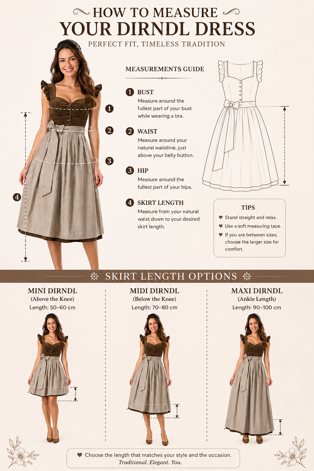 Damen Dirndl Oktoberfest | Klassisches Trachtenkleid mit Bluse, Schürze und figurbetontem Mieder