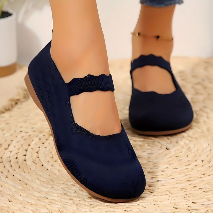 Damen Ballerinas Mary Jane | Ultraweicher, atmungsaktiver Stoff | Ergonomische Einlegesohle | Rutschfeste Gummisohle