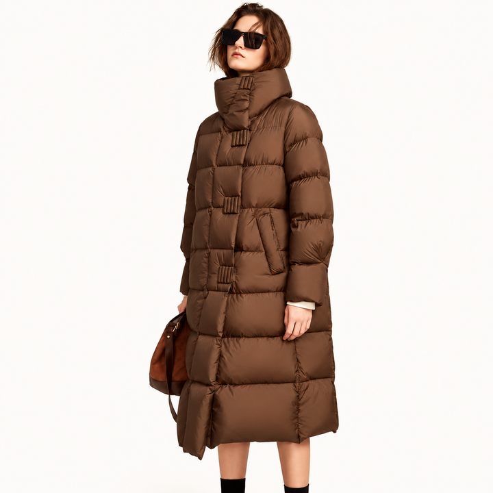 Damen Wintermantel | Langer Steppmantel mit warmer Fütterung, verstellbarer Kapuze und praktischen Taschen für Alltag und Outdoor