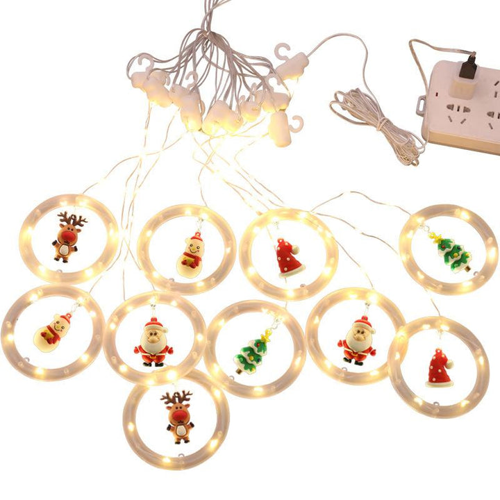LED Fensterlichter Weihnachten mit 10 Leuchtringen | Warmweiße Lichterkette mit Weihnachtsfiguren für Fenster und Innenräume