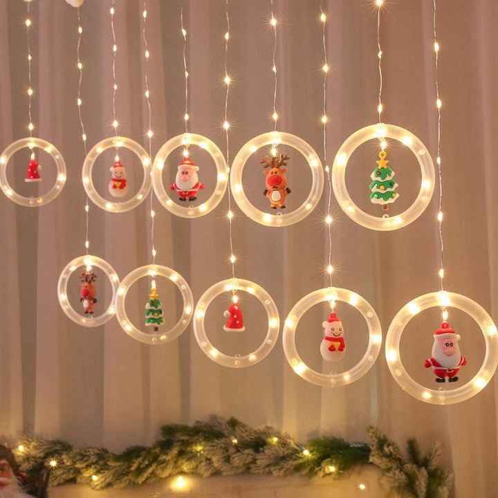 LED Fensterlichter Weihnachten mit 10 Leuchtringen | Warmweiße Lichterkette mit Weihnachtsfiguren für Fenster und Innenräume