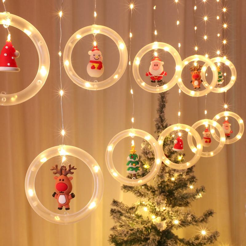LED Fensterlichter Weihnachten mit 10 Leuchtringen | Warmweiße Lichterkette mit Weihnachtsfiguren für Fenster und Innenräume