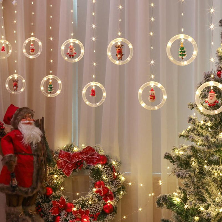 LED Fensterlichter Weihnachten mit 10 Leuchtringen | Warmweiße Lichterkette mit Weihnachtsfiguren für Fenster und Innenräume