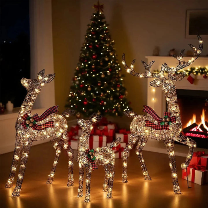 LED Rentierfamilie Weihnachten 3-teilig für außen | Beleuchtete Rentierfiguren mit warmweißen LEDs und Metallrahmen