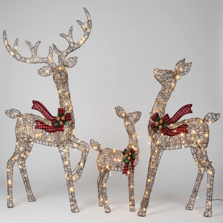 LED Rentierfamilie Weihnachten 3-teilig für außen | Beleuchtete Rentierfiguren mit warmweißen LEDs und Metallrahmen