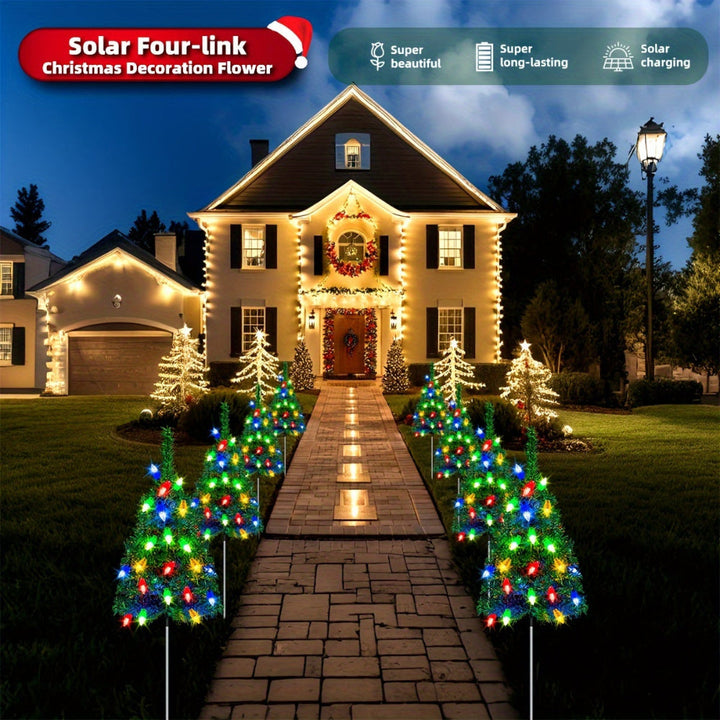 Solar Weihnachtsbaumleuchten 4er Set für Garten und Wege | Mehrfarbige Weihnachtsbeleuchtung mit Erdspießen