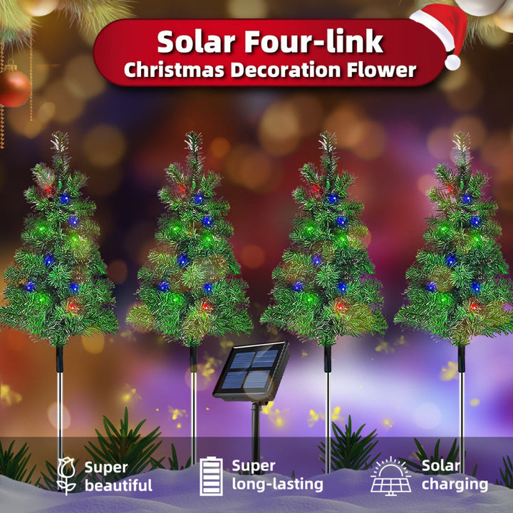 Solar Weihnachtsbaumleuchten 4er Set für Garten und Wege | Mehrfarbige Weihnachtsbeleuchtung mit Erdspießen