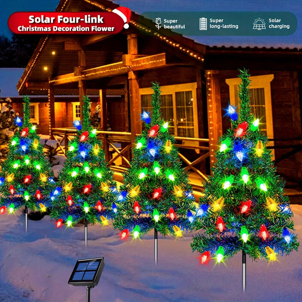 Solar Weihnachtsbaumleuchten 4er Set für Garten und Wege | Mehrfarbige Weihnachtsbeleuchtung mit Erdspießen