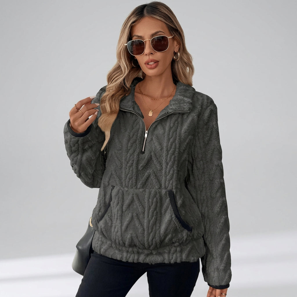 Damen Kuschelpullover flauschig weich und warm | Locker geschnittener Pullover für Herbst und Winter, Alltag und Freizeit
