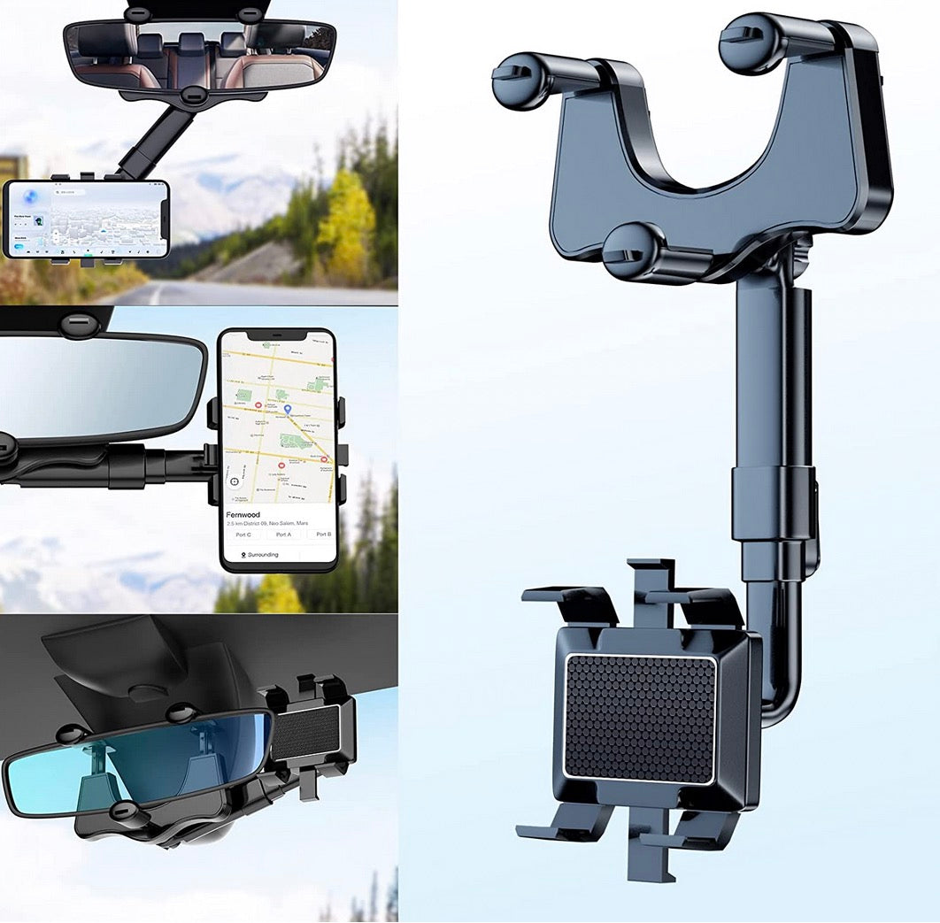 360° Drehbare Auto-Spiegel Handyhalterung | Ausziehbare Smartphone-Halterung bis 6,5 Zoll | Klappbar für Navigation auf Augenhöhe