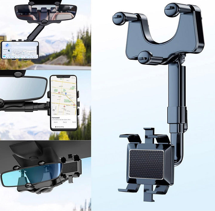 360° Drehbare Auto-Spiegel Handyhalterung | Ausziehbare Smartphone-Halterung bis 6,5 Zoll | Klappbar für Navigation auf Augenhöhe