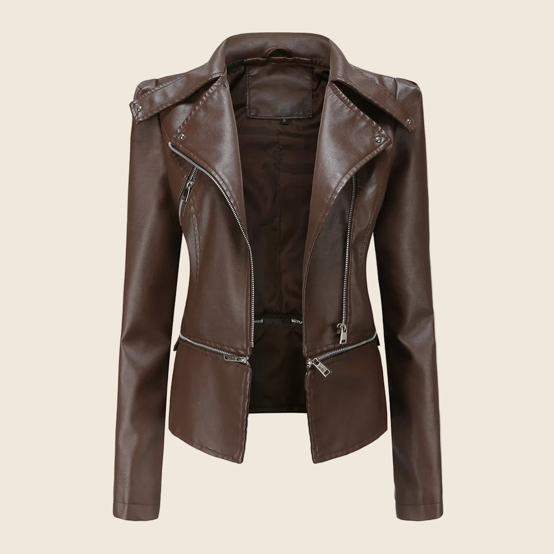 Damen Bikerjacke Slim Fit mit Reißverschluss | Figurbetonte Übergangsjacke mit praktischen Taschen für Alltag, Büro und Freizeit