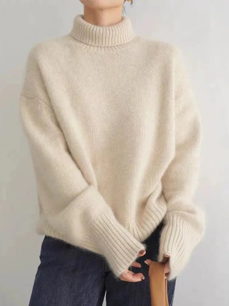 Damen Rollkragenpullover aus weichem Strick | Warmer Pullover in Beige, Grau und Khaki für Büro und Freizeit