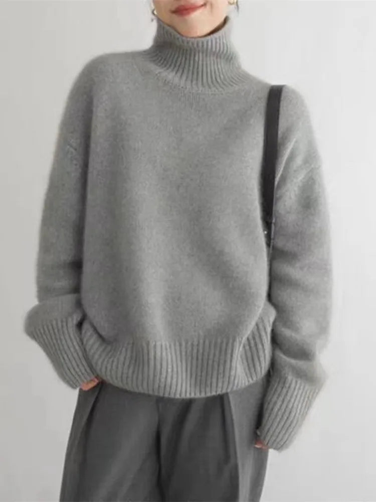 Damen Rollkragenpullover aus weichem Strick | Warmer Pullover in Beige, Grau und Khaki für Büro und Freizeit