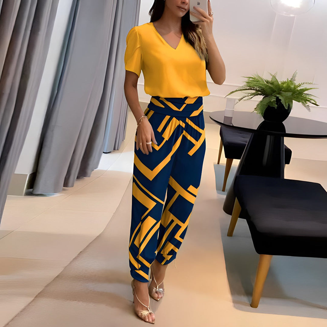 Completo da donna con pantaloni larghi e vita elastica | Top comodo, leggero misto poliestere | Elegante per vita quotidiana e occasioni