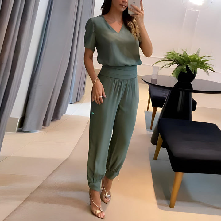 Completo da donna con pantaloni larghi e vita elastica | Top comodo, leggero misto poliestere | Elegante per vita quotidiana e occasioni