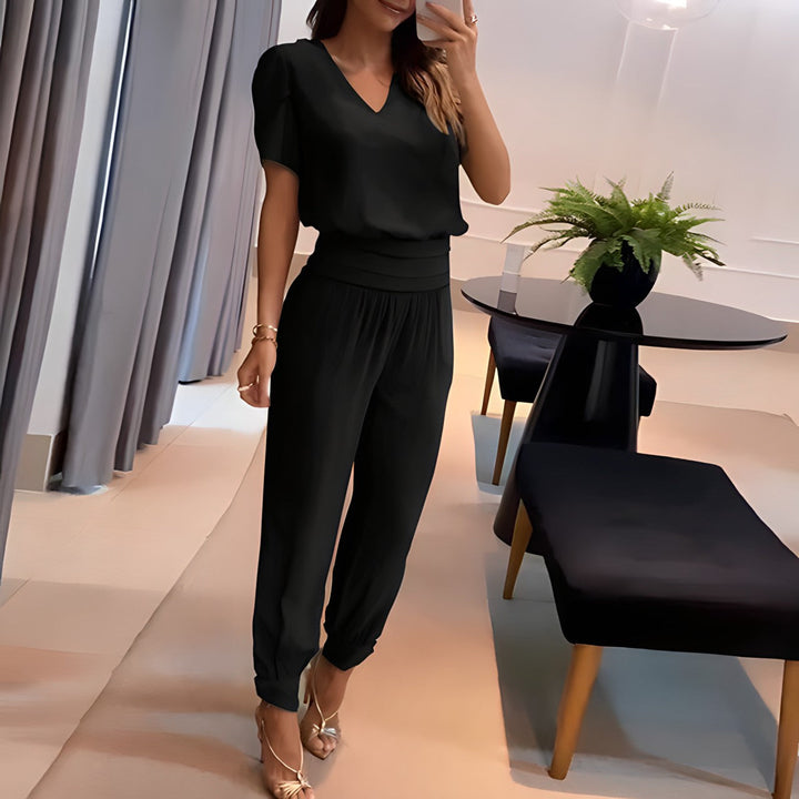 Completo da donna con pantaloni larghi e vita elastica | Top comodo, leggero misto poliestere | Elegante per vita quotidiana e occasioni