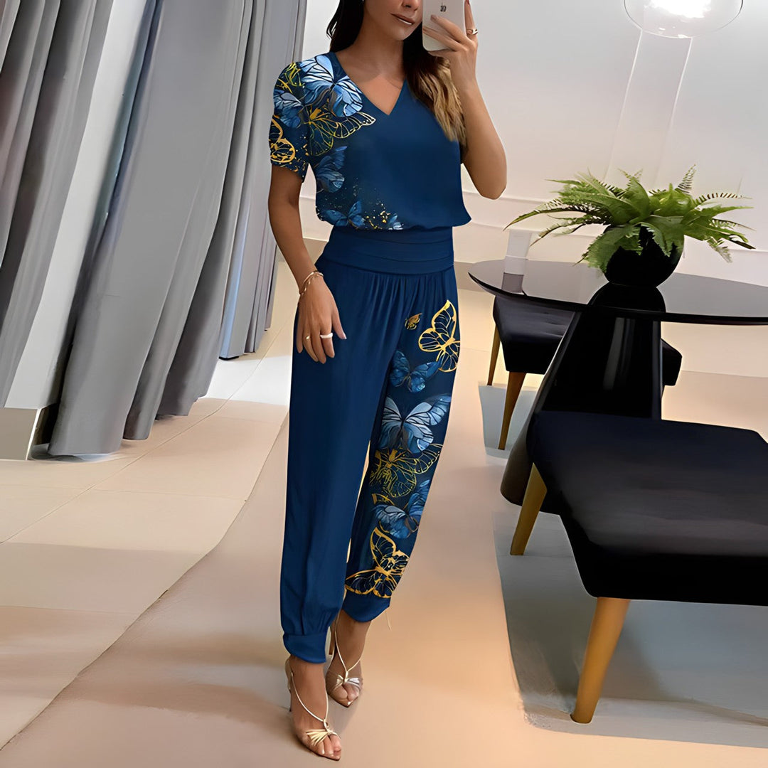 Completo da donna con pantaloni larghi e vita elastica | Top comodo, leggero misto poliestere | Elegante per vita quotidiana e occasioni