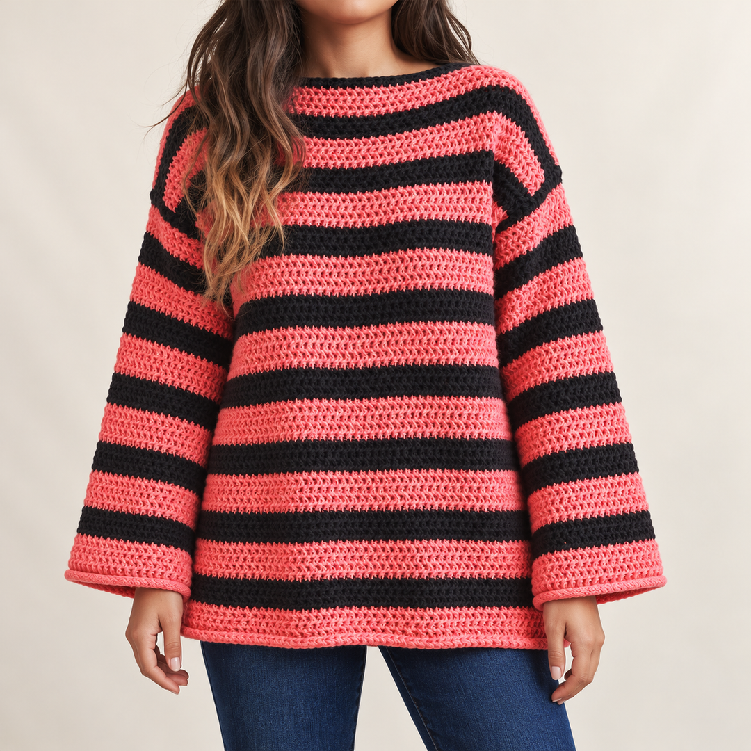 Damen Oversized Pullover mit Streifenmuster | Weicher Strickpullover mit lockerem Schnitt für Herbst, Winter und Freizeit