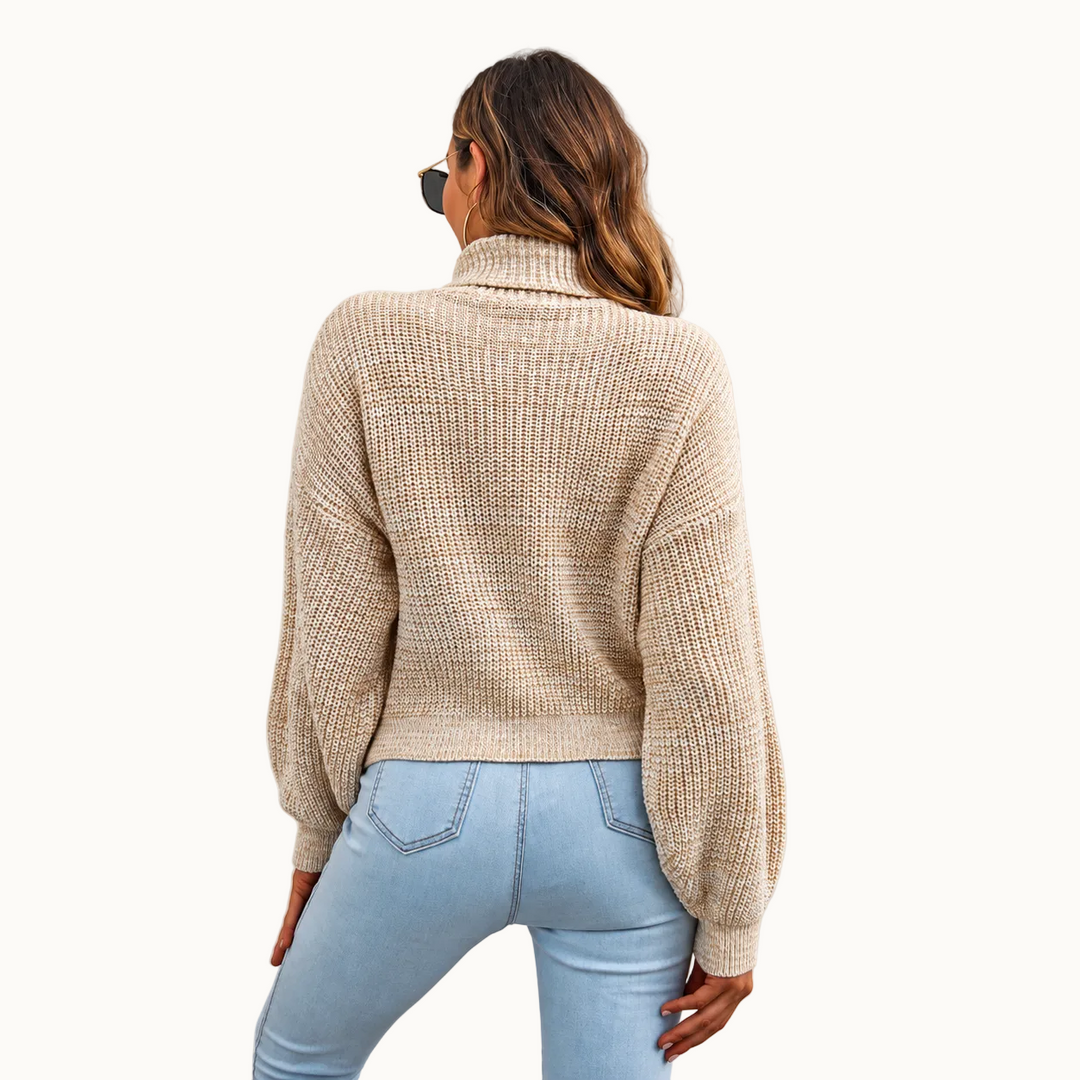 Damen Rollkragenpullover | Warmer Pullover mit Laternenärmeln, modernem Muster und bequemer Passform für Alltag und Freizeit