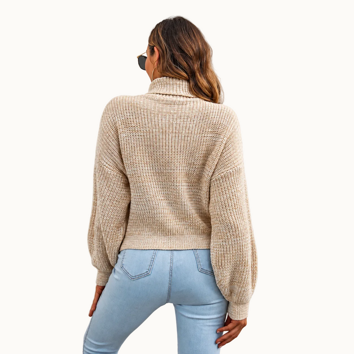 Damen Rollkragenpullover | Warmer Pullover mit Laternenärmeln, modernem Muster und bequemer Passform für Alltag und Freizeit