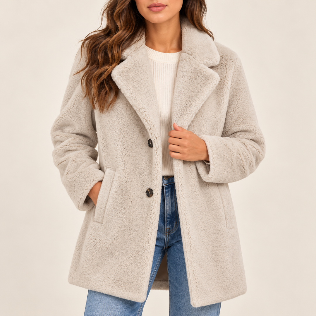 Damen Teddy Wintermantel mit weichem Plüschstoff | Warmer, flauschiger Mantel für kalte Tage, Spaziergänge und Alltag