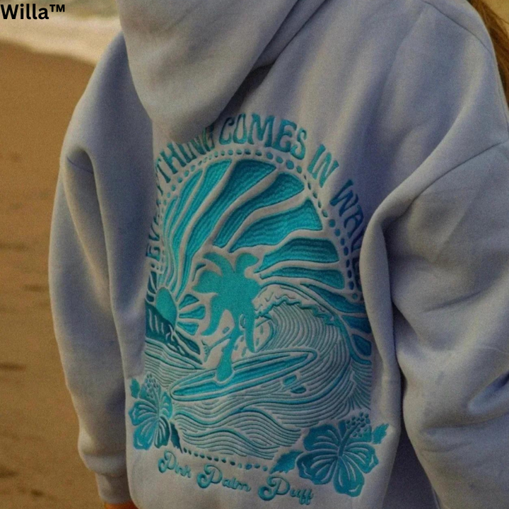 Hoodie mit Sonnenuntergang-Stickerei hinten | Weich, warm &amp; locker geschnitten | Lässiger Alltagslook im praktischen 1+1 Set