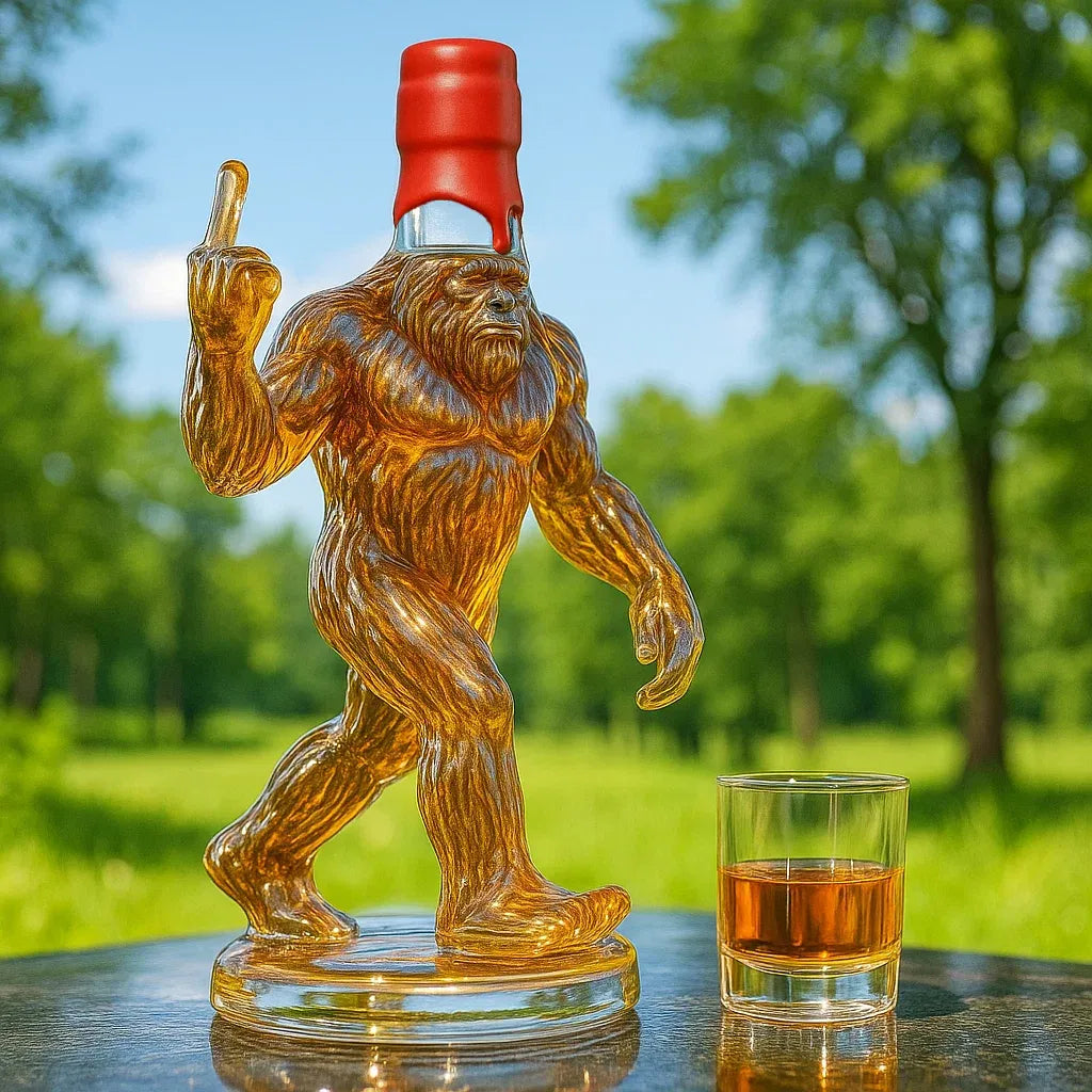 Whisky-Karaffe in Sasquatch-Form | Glasdekanter mit Verschluss | Außergewöhnlicher Blickfang für Hausbar &amp; Hobbyraum