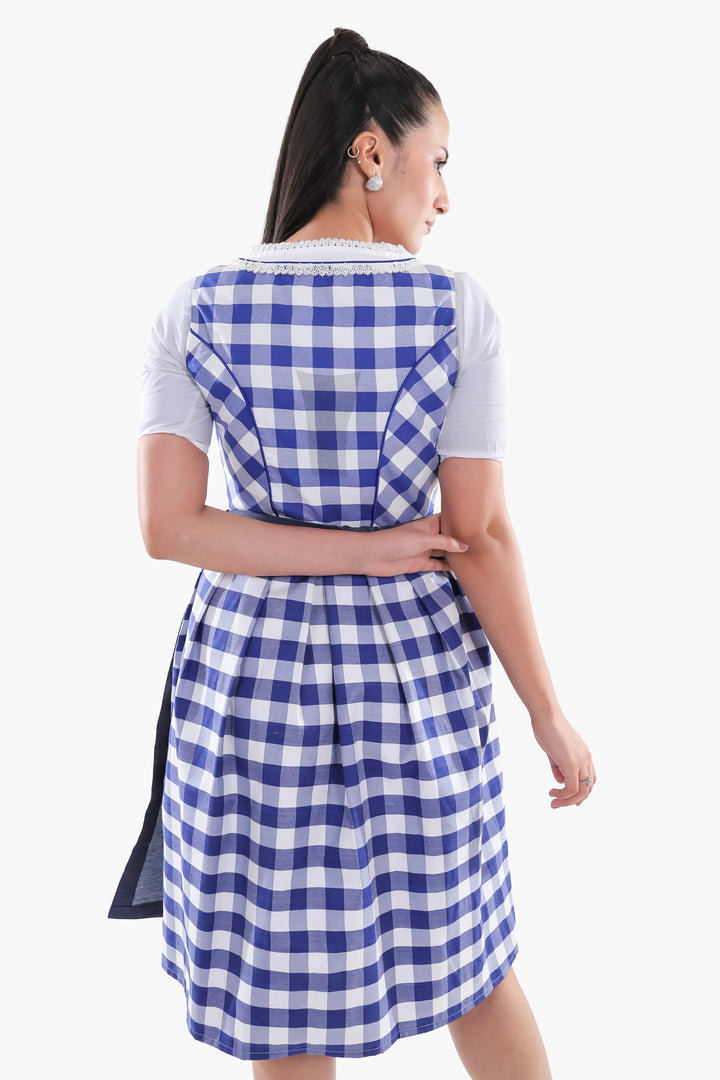 Dirndl Midi Damen | Trachtenkleid mit strukturiertem Mieder, Schürze und Schleifenband für Oktoberfest