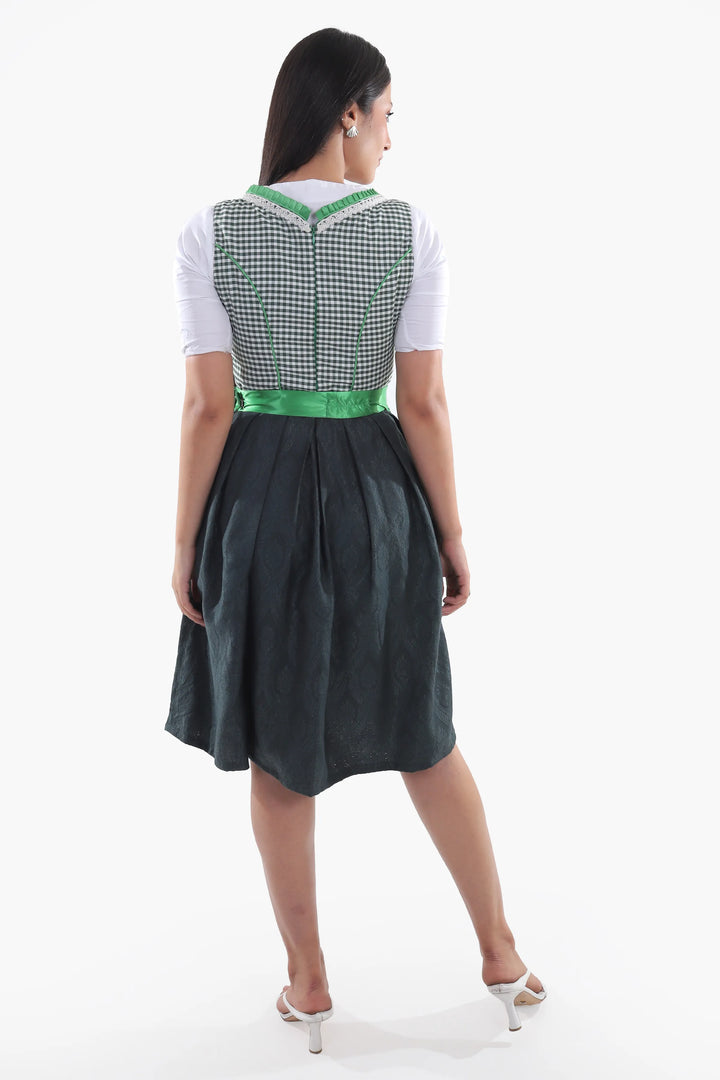 Dirndl Midi Damen Grün Kariert | Trachtenkleid mit strukturiertem Mieder und Schürze für Oktoberfest