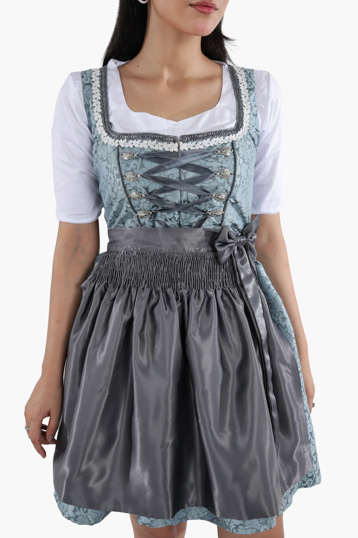 Mini Dirndl Damen | Trachtenkleid mit strukturiertem Mieder, Schürze und A-Linien-Rock für Oktoberfest
