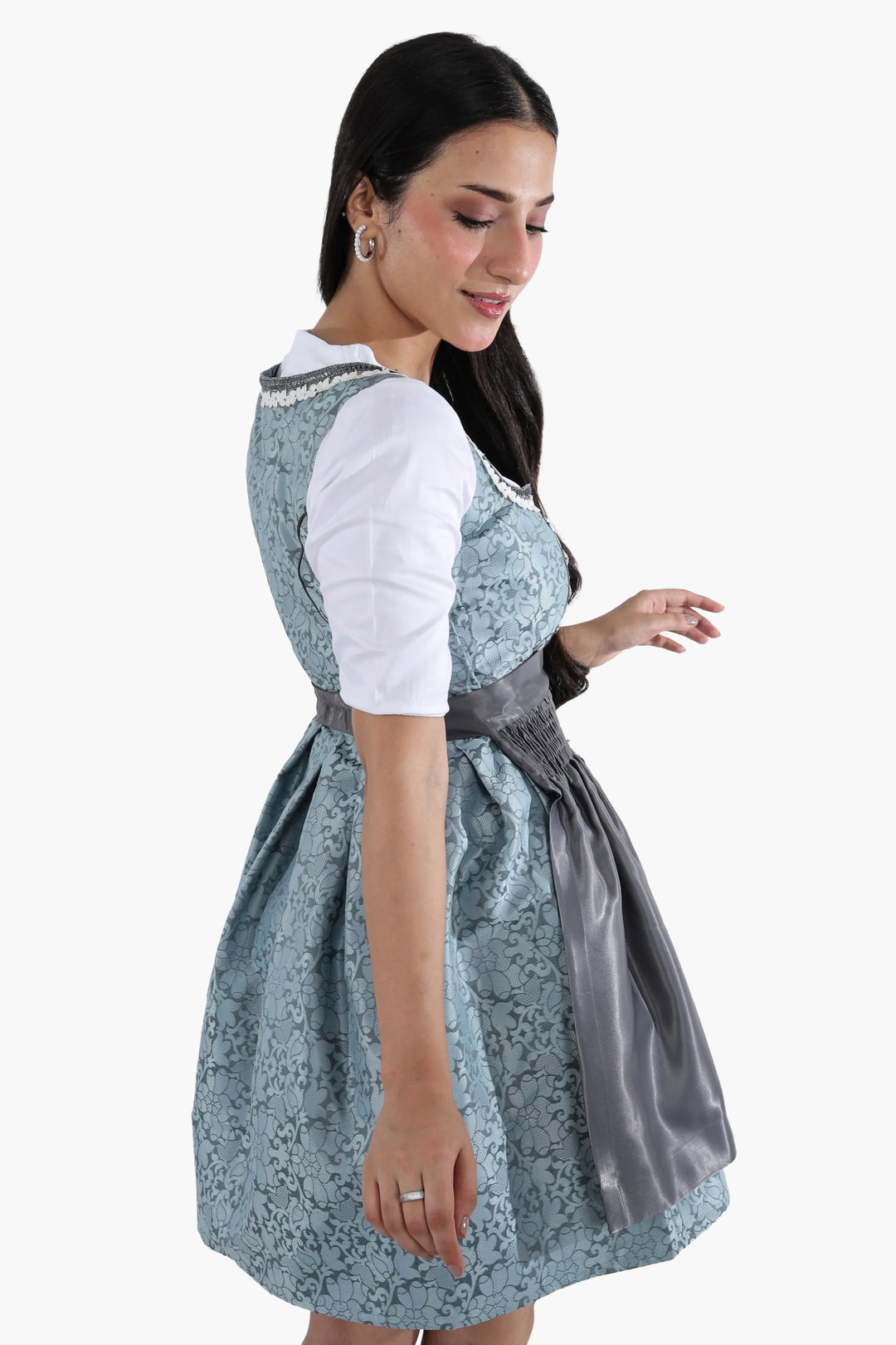 Mini Dirndl Damen | Trachtenkleid mit strukturiertem Mieder, Schürze und A-Linien-Rock für Oktoberfest
