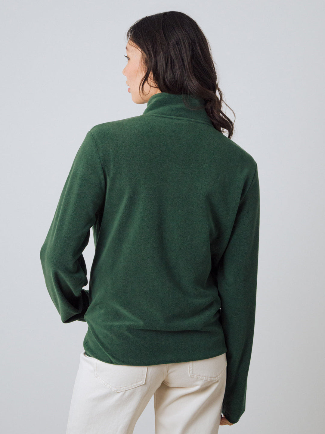 Damen Fleecejacke mit Reißverschluss | Weiche Stretch-Jacke mit lockerer Passform in Waldgrün für Alltag und Layering