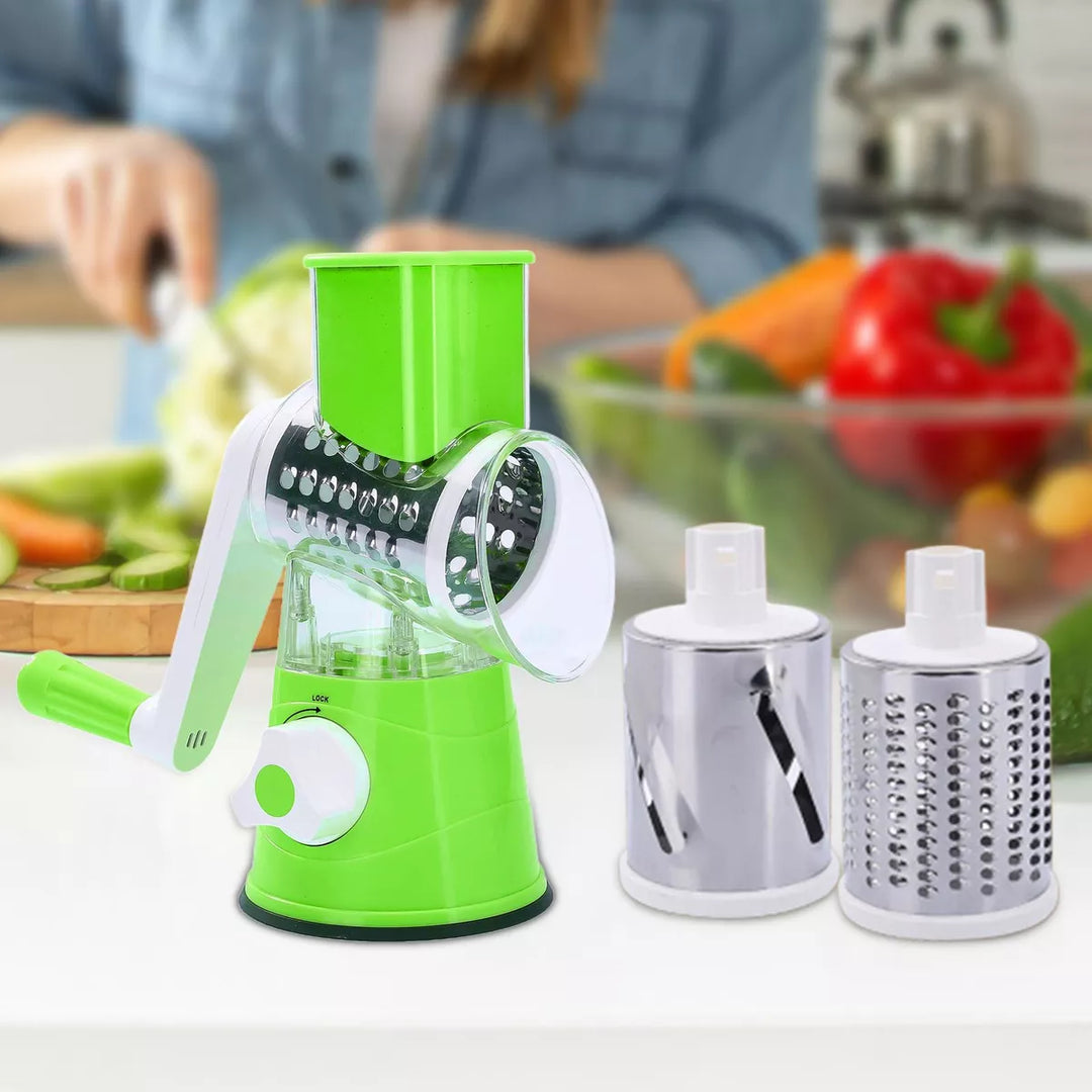 Multifunctional 3-in-1 vegetable cutter | Rotating grater, stainless steel blades | Cut, grate &amp; grind, compact &amp; safe