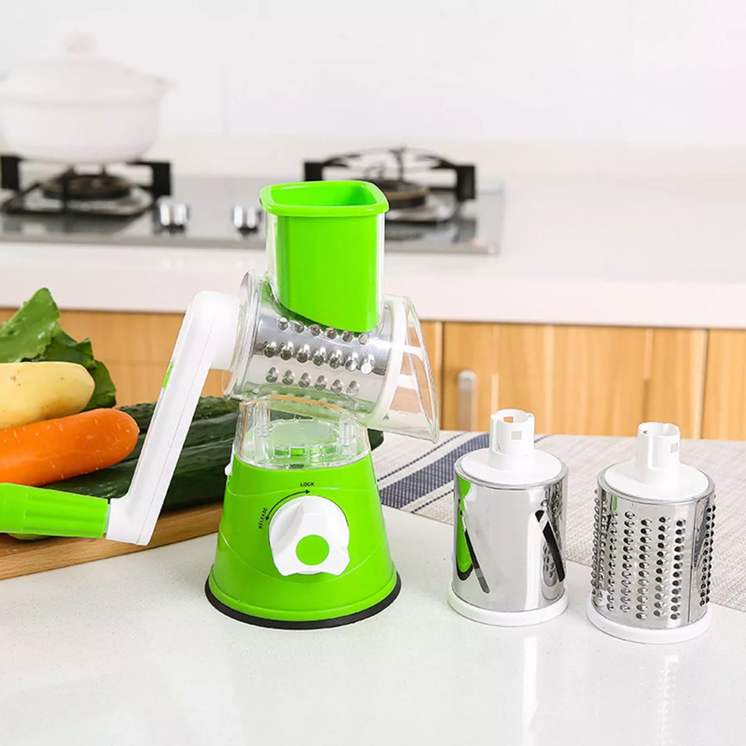 Multifunctional 3-in-1 vegetable cutter | Rotating grater, stainless steel blades | Cut, grate &amp; grind, compact &amp; safe