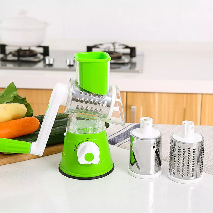 Multifunctional 3-in-1 vegetable cutter | Rotating grater, stainless steel blades | Cut, grate &amp; grind, compact &amp; safe