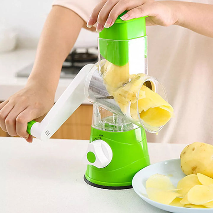 Multifunctional 3-in-1 vegetable cutter | Rotating grater, stainless steel blades | Cut, grate &amp; grind, compact &amp; safe