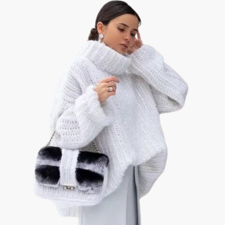 Damen Oversize Strickpullover mit Rollkragen | Weiter Pullover mit langen Ärmeln für Layering, Herbst und Winter