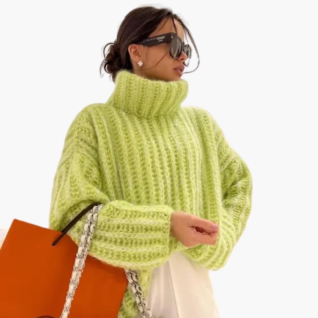 Damen Oversize Strickpullover mit Rollkragen | Weiter Pullover mit langen Ärmeln für Layering, Herbst und Winter