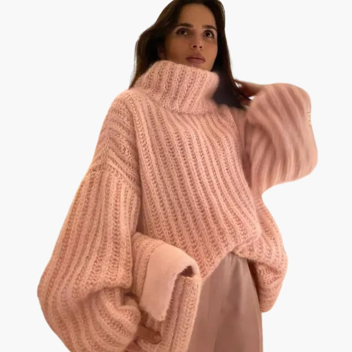 Damen Oversize Strickpullover mit Rollkragen | Weiter Pullover mit langen Ärmeln für Layering, Herbst und Winter