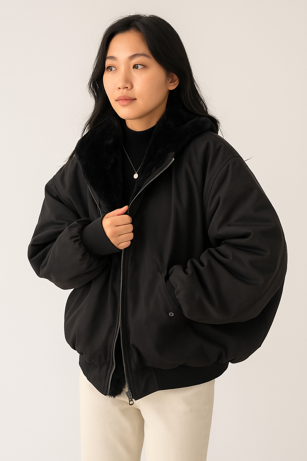 Damen Oversize Winterjacke mit Fleecefutter | Warme Jacke mit Reißverschluss, breiten Bündchen und geräumigen Taschen