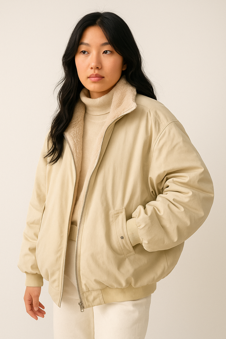 Damen Oversize Winterjacke mit Fleecefutter | Warme Jacke mit Reißverschluss, breiten Bündchen und geräumigen Taschen