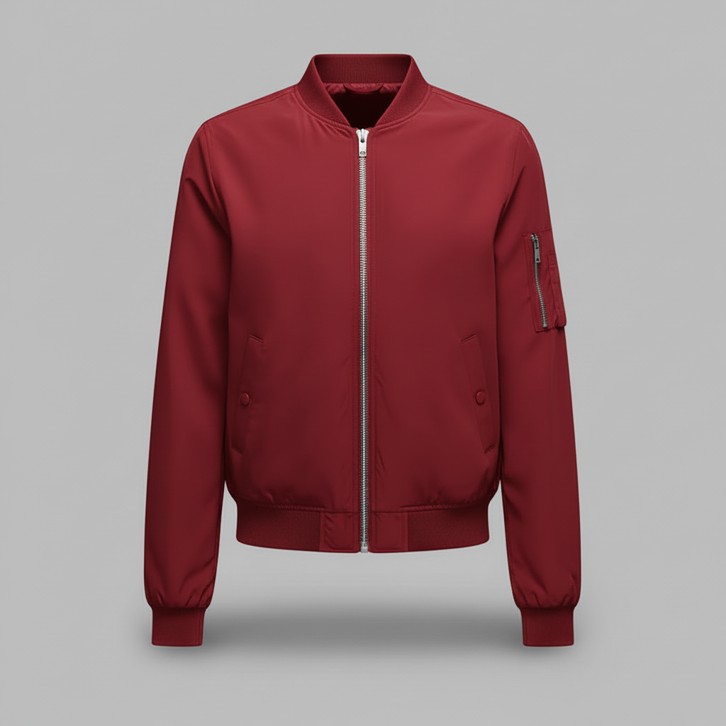 Damen Bomberjacke kurz mit Reißverschluss | Sportliche Übergangsjacke im Slim Fit mit Rippbündchen und langen Ärmeln